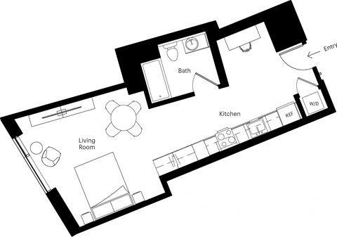 Floor plan for studio, 1 bath, 456 sqft